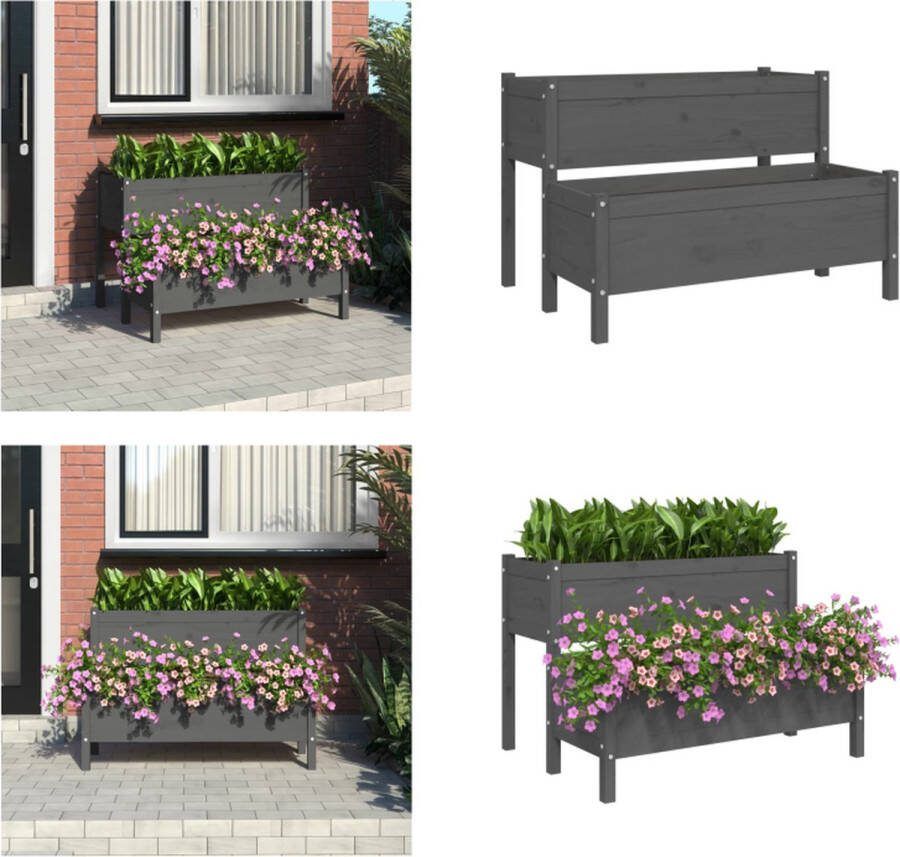 VidaXL Plantenbak 110x84x75 cm massief grenenhout grijs Plantenbak Plantenbakken Verhoogde Plantenbak Kweekbak