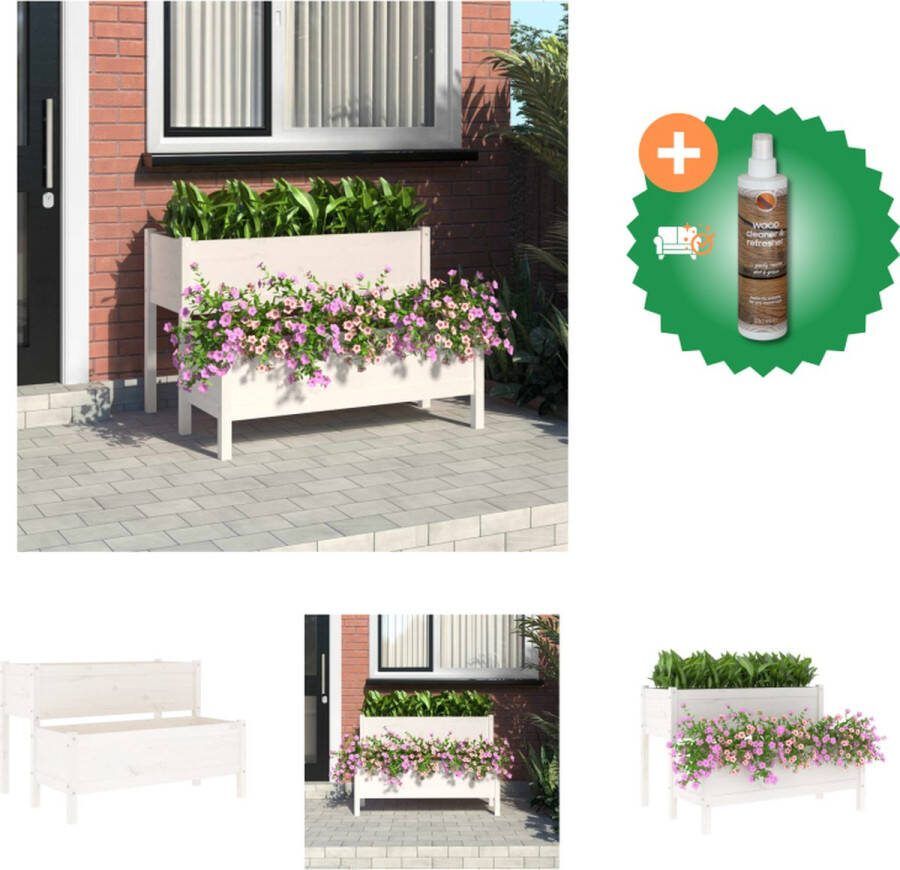 VidaXL Plantenbak 110x84x75 cm massief grenenhout wit Bloempot Inclusief Houtreiniger en verfrisser