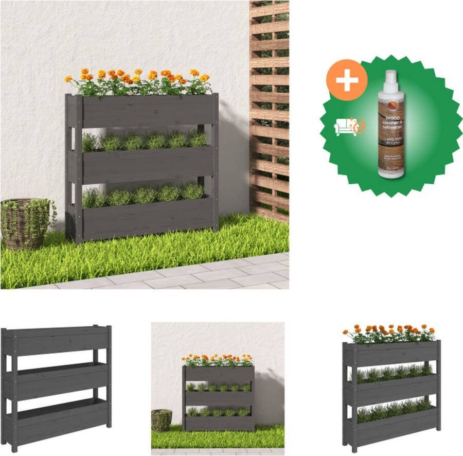 VidaXL Plantenbak 112x25x104 5 cm massief grenenhout grijs Bloempot Inclusief Houtreiniger en verfrisser