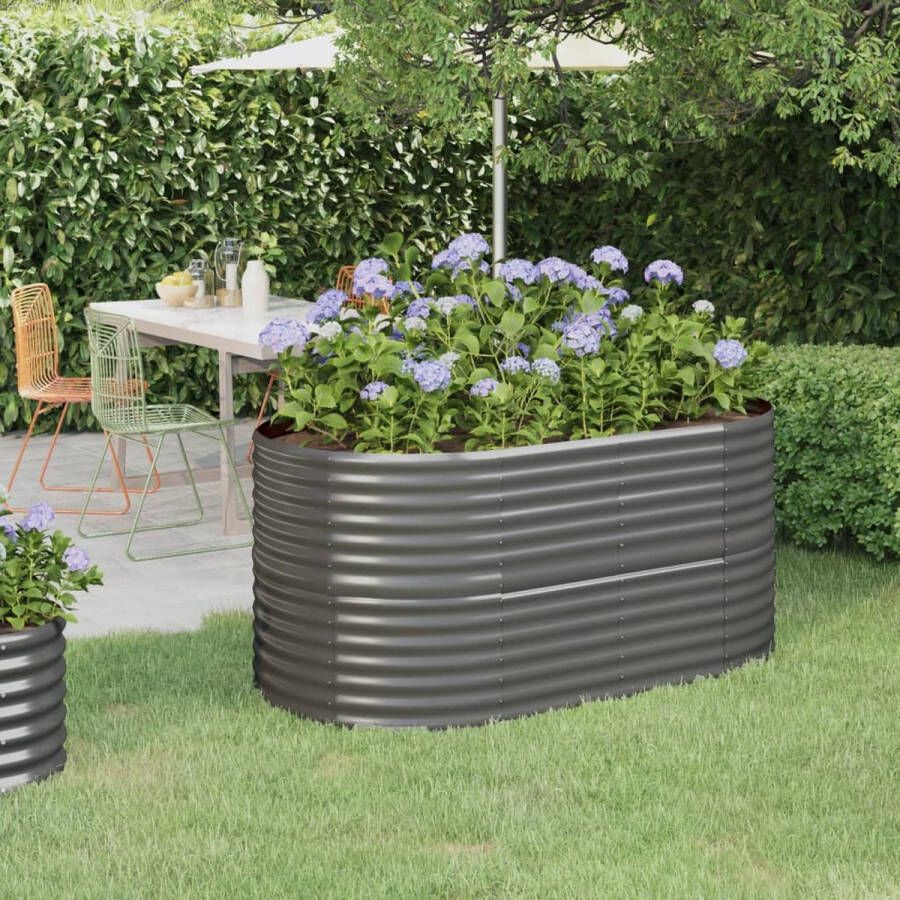 VidaXL -Plantenbak-152x80x68-cm-gepoedercoat-staal-grijs