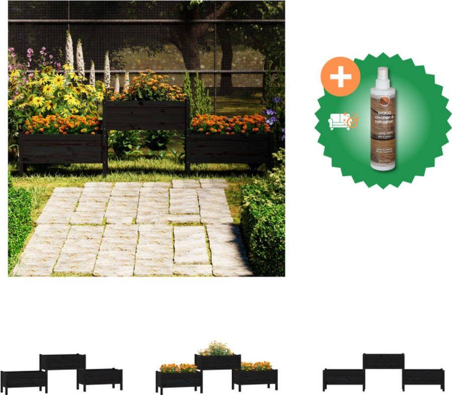 VidaXL Plantenbak 245 5x44x75 cm massief grenenhout zwart Bloempot Inclusief Houtreiniger en verfrisser