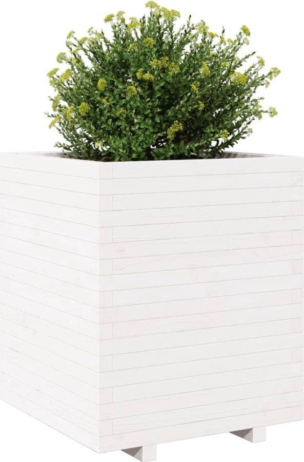 VidaXL Plantenbak 60x60x72 5 cm massief grenenhout wit