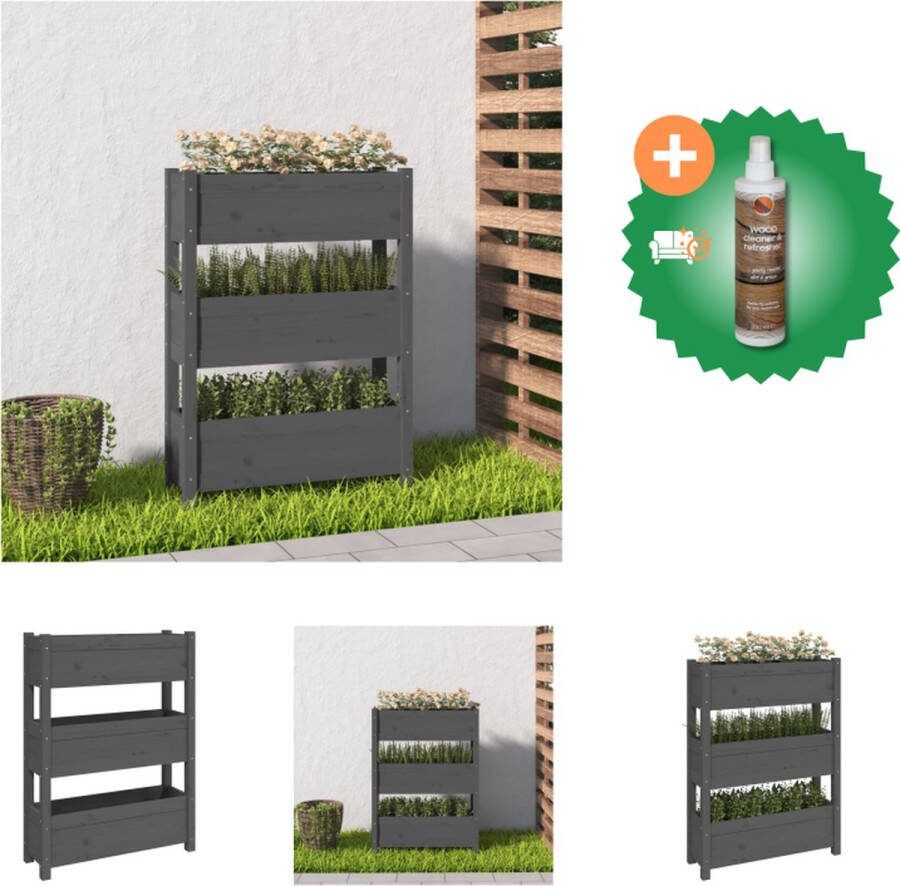 VidaXL Plantenbak 77x25x104 5 cm massief grenenhout grijs Bloempot Inclusief Houtreiniger en verfrisser