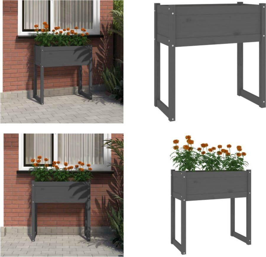 VidaXL Plantenbak 78x40x81 cm massief grenenhout grijs Plantenbak Plantenbakken Verhoogde Plantenbak Kweekbak