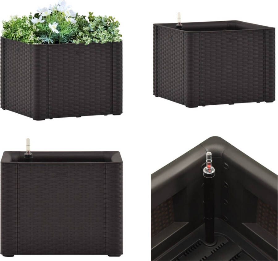 VidaXL Plantenbak hoog met zelfbewateringssysteem 43x43x33cm antraciet Verhoogde Plantenbak Verhoogde Plantenbakken Tuinbak Tuinbakken