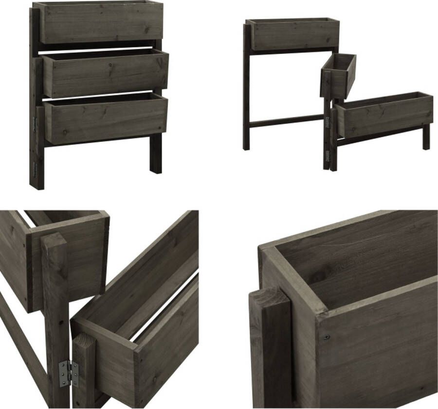 VidaXL Plantenbak inklapbaar 60x14x75 cm massief vurenhout grijs Plantenbak Plantenbakken Houten Plantenbak Houten Plantenbakken