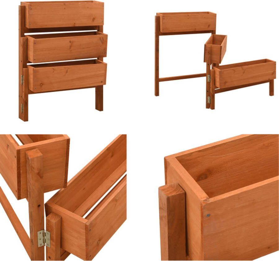 VidaXL Plantenbak inklapbaar 60x14x75 cm massief vurenhout oranje Plantenbak Plantenbakken Houten Plantenbak Houten Plantenbakken