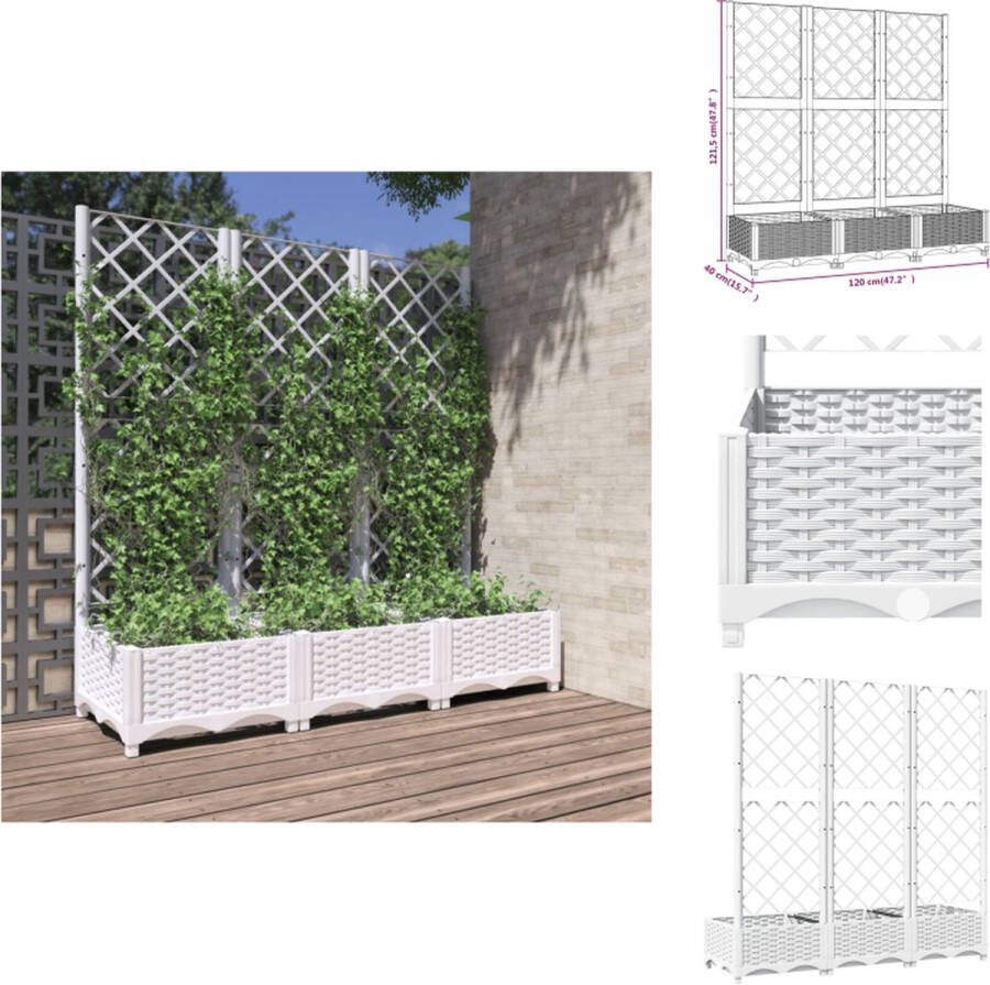 VidaXL plantenbak Latwerk Wit 120 x 40 x 121.5 cm Duurzaam PP materiaal Bloempot