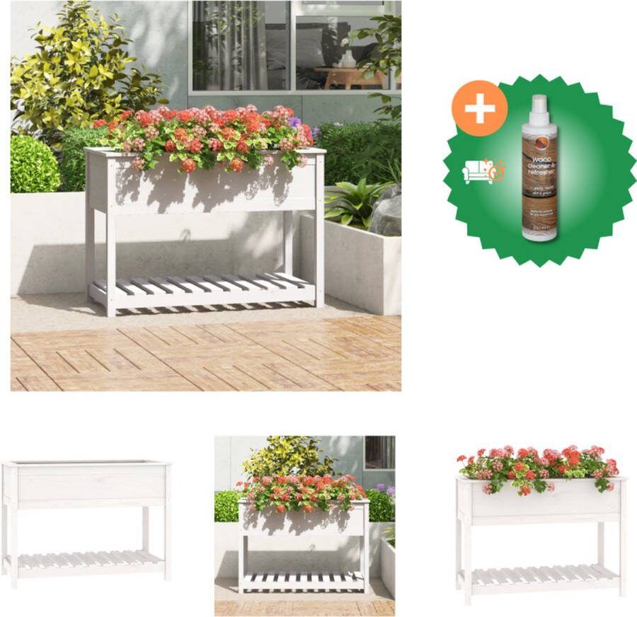 VidaXL Plantenbak met schap 111 5x54x81 cm massief grenenhout wit Bloempot Inclusief Houtreiniger en verfrisser