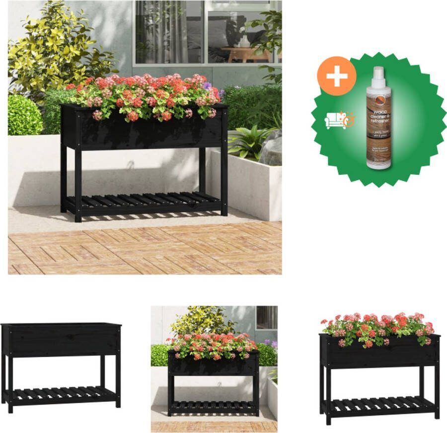 VidaXL Plantenbak met schap 111 5x54x81 cm massief grenenhout zwart Bloempot Inclusief Houtreiniger en verfrisser