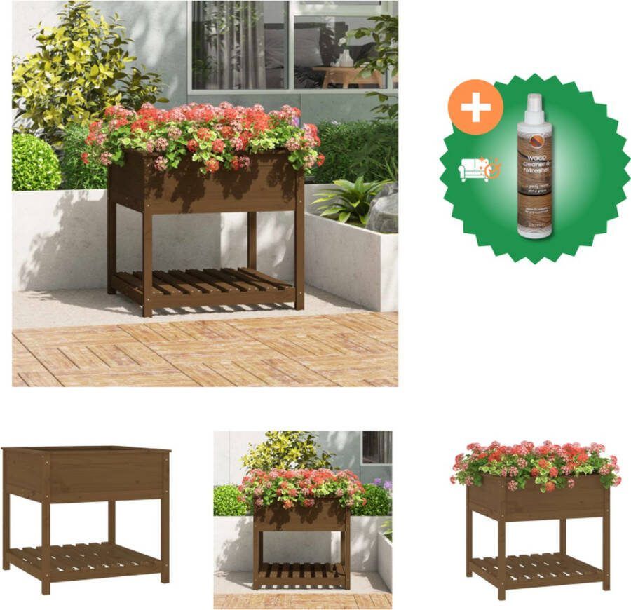 VidaXL Plantenbak met schap 82 5x82 5x81 cm grenenhout honingbruin Bloempot Inclusief Houtreiniger en verfrisser