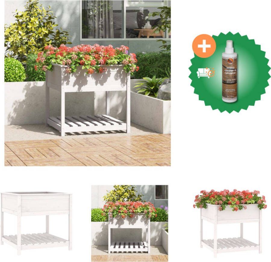 VidaXL Plantenbak met schap 82 5x82 5x81 cm massief grenenhout wit Bloempot Inclusief Houtreiniger en verfrisser
