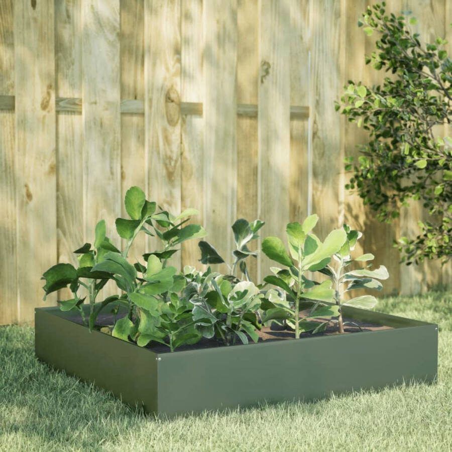 VidaXL Plantenbak verhoogd 100x100x33 5 cm staal olijfgroen
