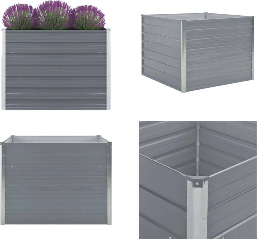 VidaXL Plantenbak verhoogd 100x100x77 cm gegalvaniseerd staal grijs Plantenbak Plantenbakken Tuinbed Tuinbedden