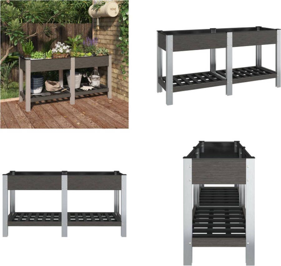 VidaXL Plantenbak verhoogd met schap 150x50x75 cm HKC grijs Verhoogde Plantenbak Verhoogde Plantenbakken Plantenbak Tuinbak