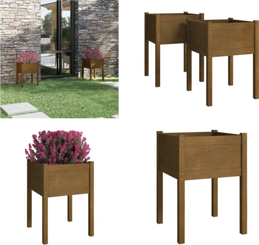 VidaXL Plantenbaken 2 st 50x50x70 cm massief grenenhout honingbruin Plantenbak Plantenbakken Verhoogde Tuinbak Verhoogde Plantenbak