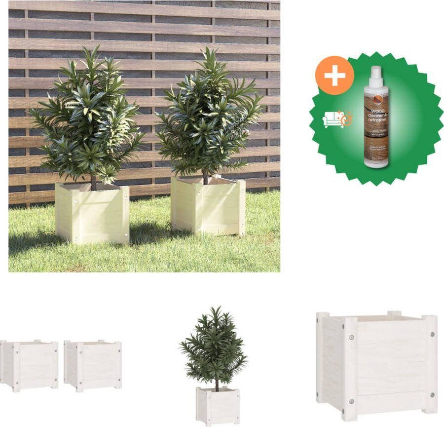 VidaXL Plantenbakken 2 st 31x31x31 cm massief grenenhout wit Bloempot Inclusief Houtreiniger en verfrisser
