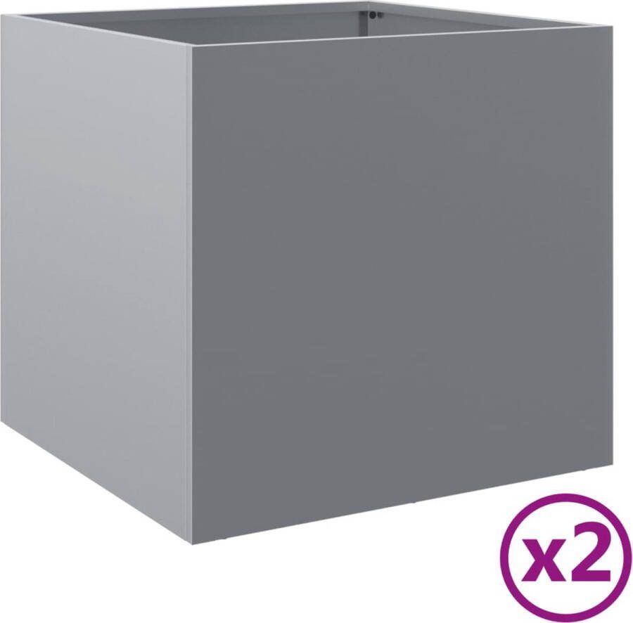 VidaXL Plantenbakken 2 st 42x40x39 cm gegalvaniseerd staal zilverkleur
