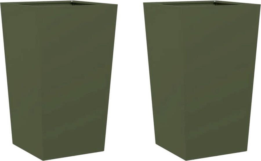 VidaXL Plantenbakken 2 st 45x45x75 cm staal olijfgroen