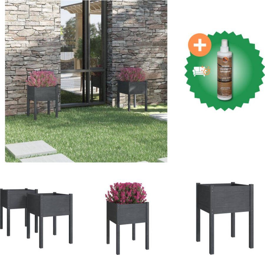 VidaXL Plantenbakken 2 st 50x50x70 cm massief grenenhout grijs Bloempot Inclusief Houtreiniger en verfrisser