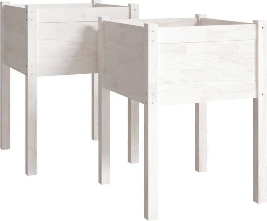 VidaXL -Plantenbakken-2-st-50x50x70-cm-massief-grenenhout-wit