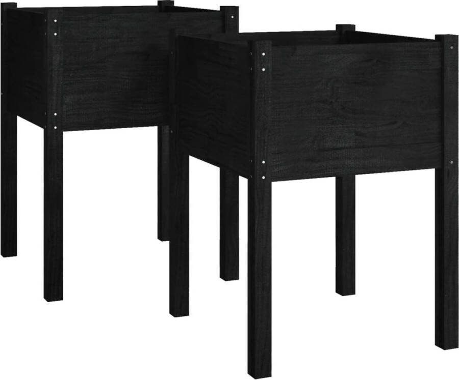 VidaXL -Plantenbakken-2-st-50x50x70-cm-massief-grenenhout-zwart
