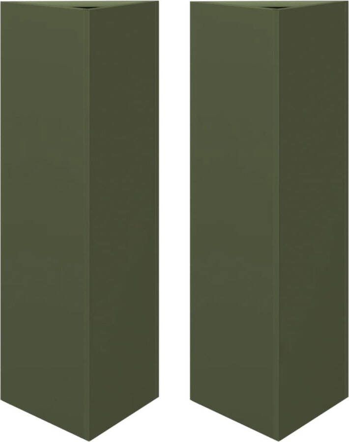 VidaXL Plantenbakken 2 st driehoek 30x26x75 cm staal olijfgroen