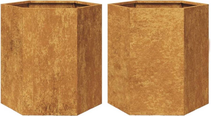 VidaXL Plantenbakken 2 st zeshoek 46x40x45 cm cortenstaal