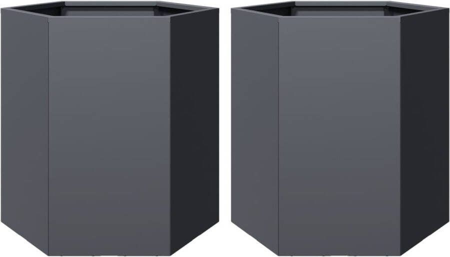 VidaXL Plantenbakken 2 st zeshoek 46x40x45 cm staal antracietkleurig