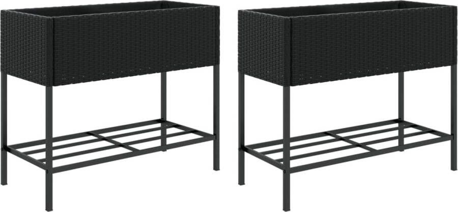 VidaXL Plantenbakken met schap 2 st 90x40x75 poly rattan zwart