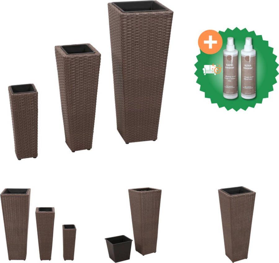 VidaXL Plantenbakken verhoogd 3 st poly rattan bruin Bloempot Inclusief Onderhoudsset
