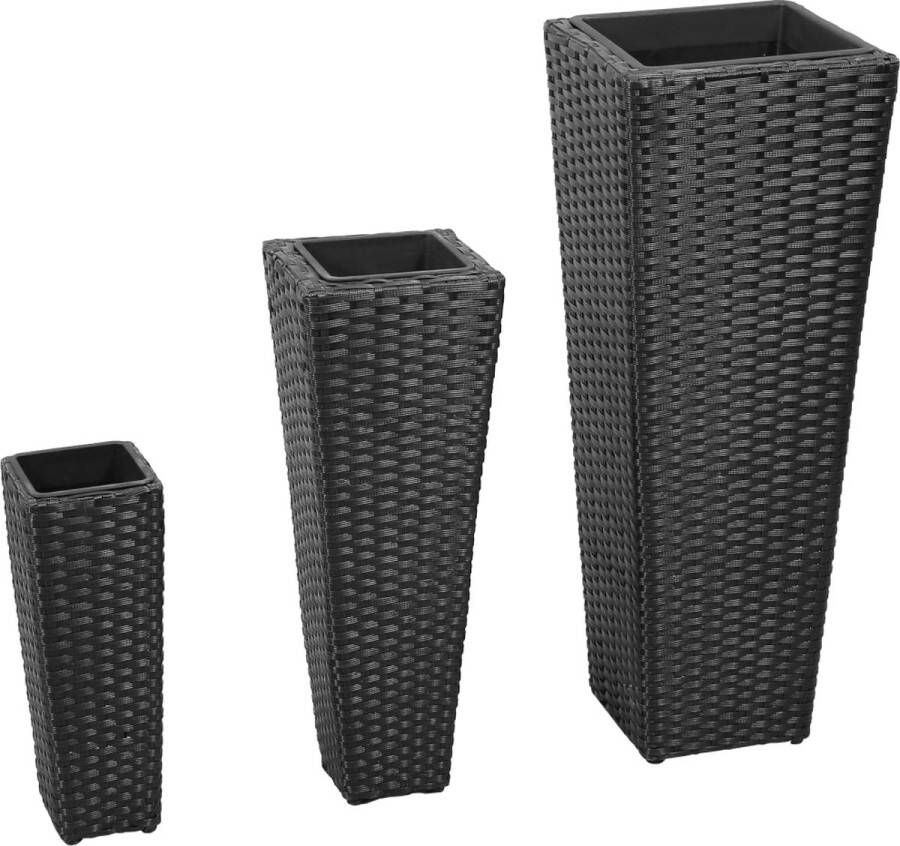 VidaXL -Plantenbakken-verhoogd-3-st-poly-rattan-zwart