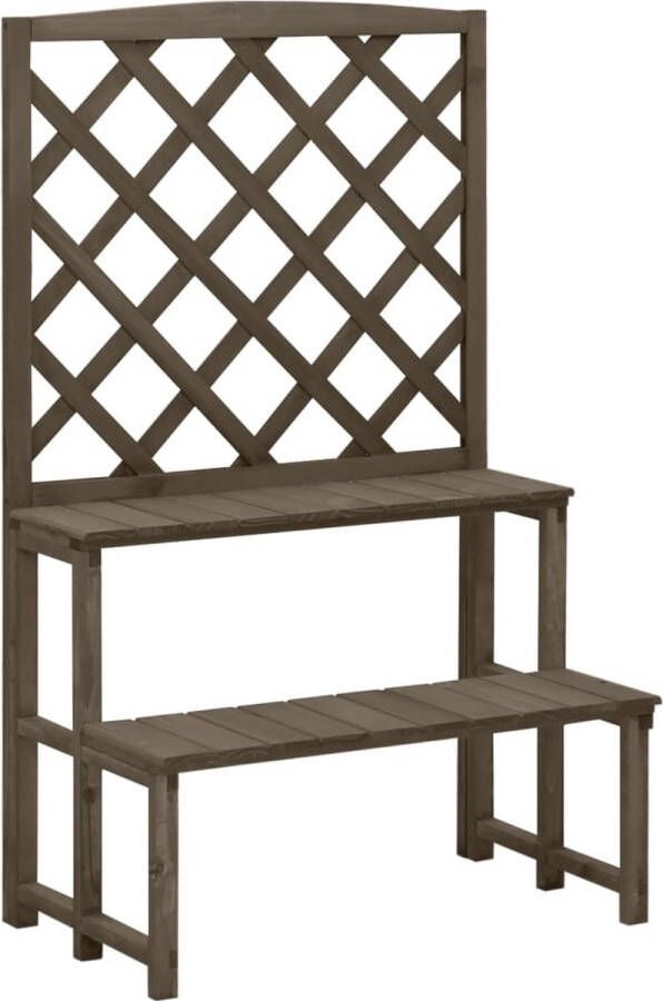 VidaXL -Plantenrek-met-latwerk-70x42x115-cm-massief-vurenhout-grijs