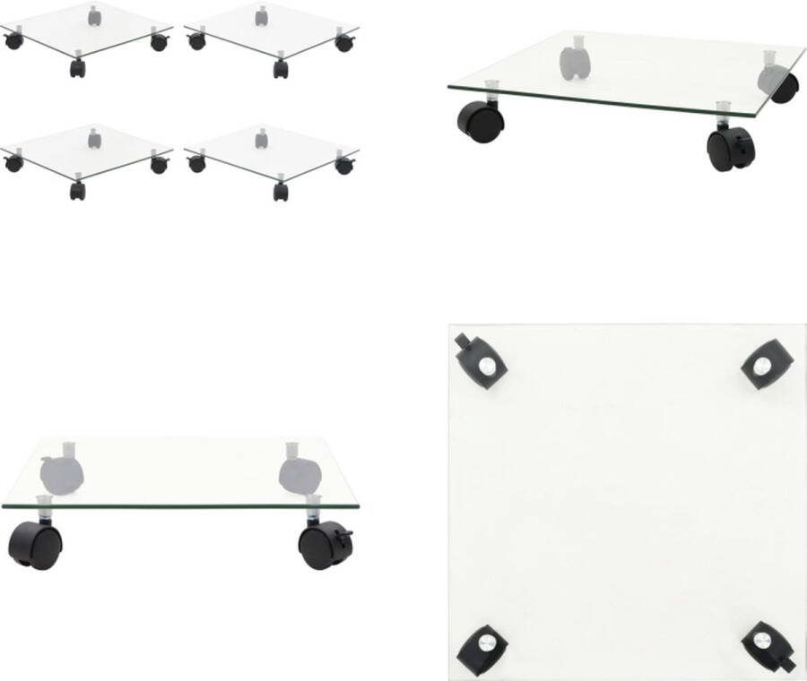 VidaXL Plantenrollers 4 st vierkant 35x35 cm gehard glas Plantenroller Plantenrollers Plantentrolley Plantendrager