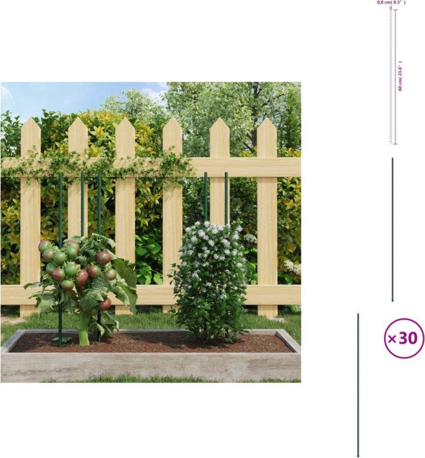 VidaXL Plantenstaken Metaal 0.8 x 60 cm Ondersteunende en duurzame steunstokken Geschikt voor klimmende planten Groen Plantensteun