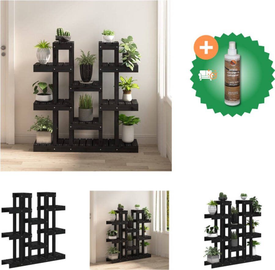VidaXL Plantenstandaard 104 5x25x109 5 cm massief grenenhout zwart Plantenrek Inclusief Houtreiniger en verfrisser