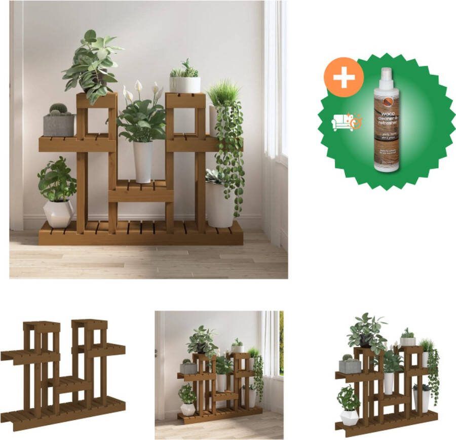 VidaXL Plantenstandaard 104 5x25x77 5cm massief grenenhout honingbruin Plantenrek Inclusief Houtreiniger en verfrisser