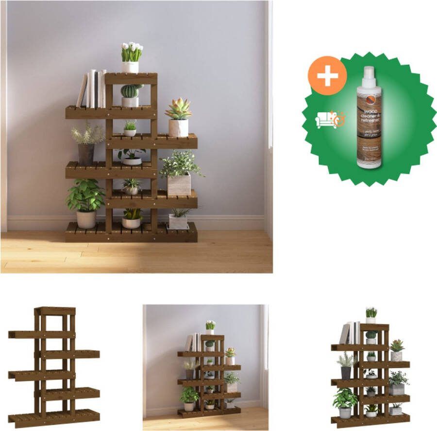 VidaXL Plantenstandaard 85x25x109 5 cm massief grenenhout honingbruin Plantenrek Inclusief Houtreiniger en verfrisser