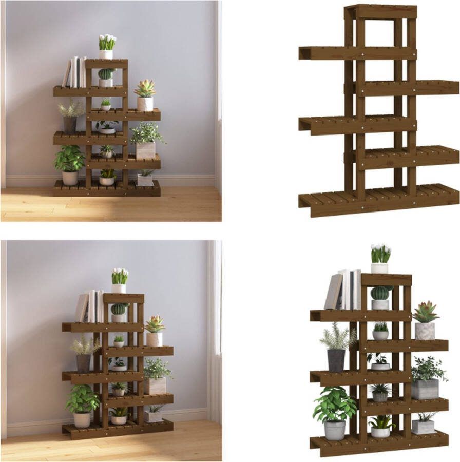 VidaXL Plantenstandaard 85x25x109-5 cm massief grenenhout honingbruin Plantenstandaard Plantenstandaards Plantenbak Houten Plantenstandaard