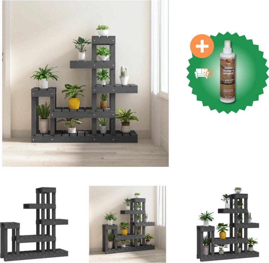 VidaXL Plantenstandaard 92x25x97 cm massief grenenhout grijs Plantenrek Inclusief Houtreiniger en verfrisser