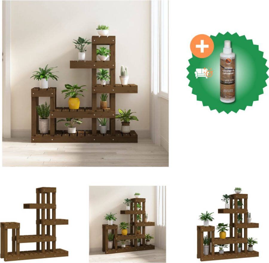 VidaXL Plantenstandaard 92x25x97 cm massief grenenhout honingbruin Plantenrek Inclusief Houtreiniger en verfrisser