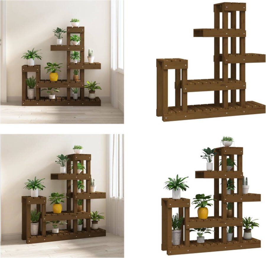 VidaXL Plantenstandaard 92x25x97 cm massief grenenhout honingbruin Plantenstandaard Plantenstandaards Plantenbak Houten Plantenstandaard