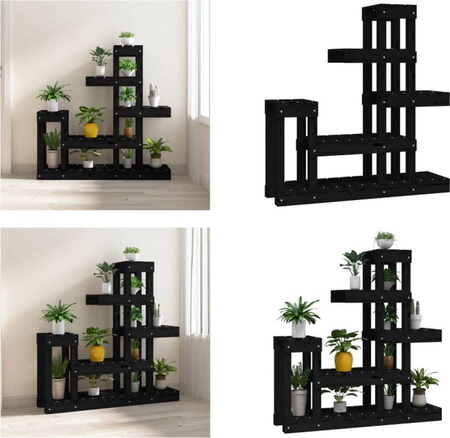 VidaXL Plantenstandaard 92x25x97 cm massief grenenhout zwart Plantenstandaard Plantenstandaards Plantenbak Houten Plantenstandaard