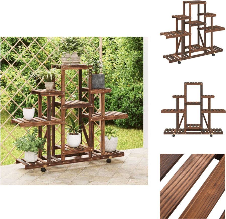 VidaXL Plantenstandaard Houten Vurenhout 110 x 25 x 101 cm Met Wieltjes Plantenrek