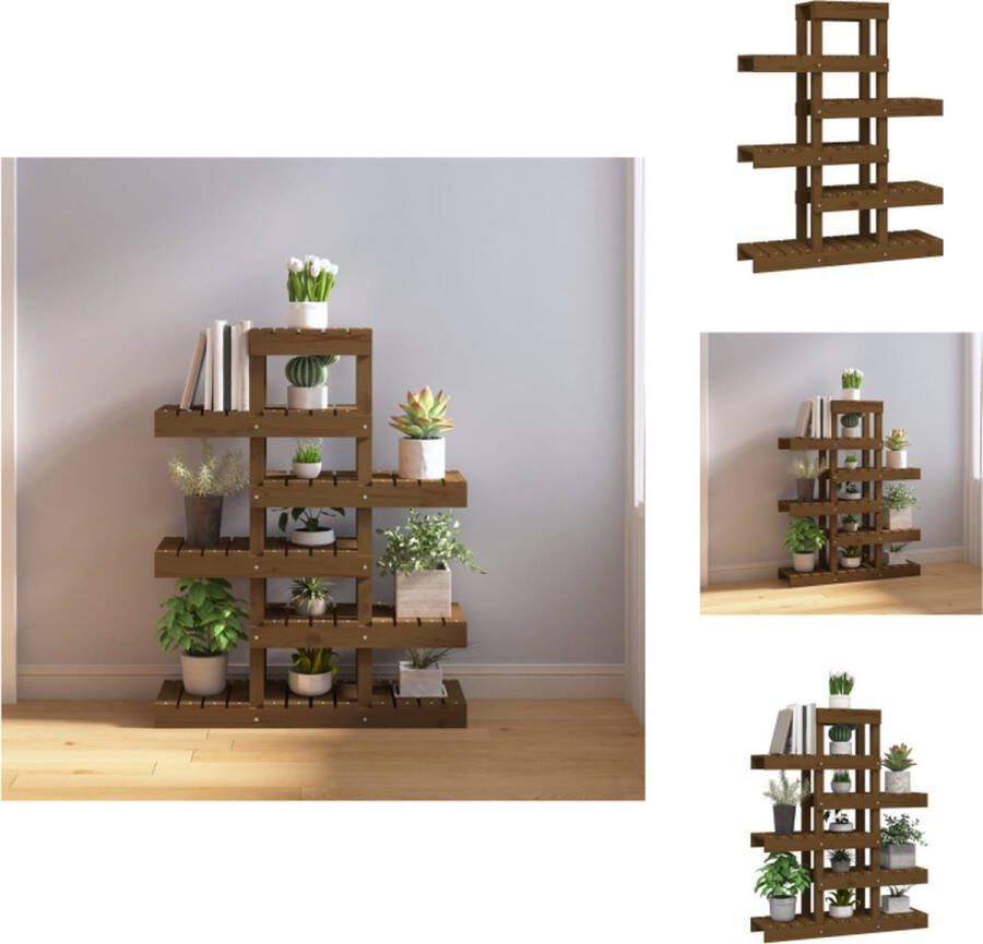 VidaXL Plantenstandaard Massief grenenhout Houten frame Ruimte voor potplanten Uniek ontwerp Voor binnen en buiten gebruik Waarschuwing- wandmontage vereist Kleur- honingbruin Afmetingen- 85 x 25 x 109.5 cm Plantenrek