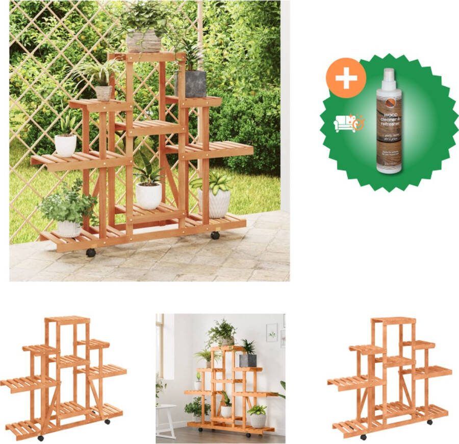 VidaXL Plantenstandaard met wielen 110x25x101 cm massief vurenhout Plantenrek Inclusief Houtreiniger en verfrisser