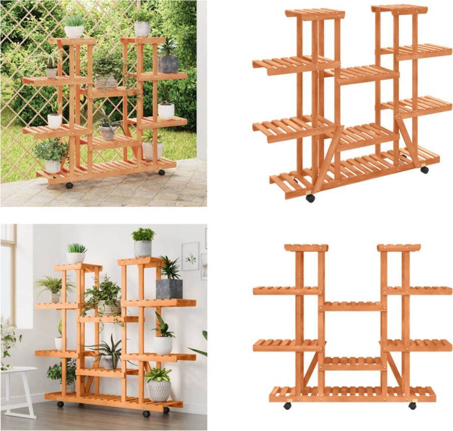 VidaXL Plantenstandaard met wielen 110x25x115 cm massief vurenhout Bloemenstandaard Met Wielen Bloemenstandaards Met Wielen Plantenstandaard Bloempotstandaard