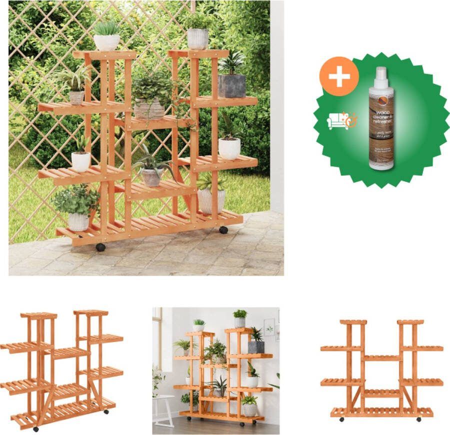 VidaXL Plantenstandaard met wielen 110x25x115 cm massief vurenhout Plantenrek Inclusief Houtreiniger en verfrisser