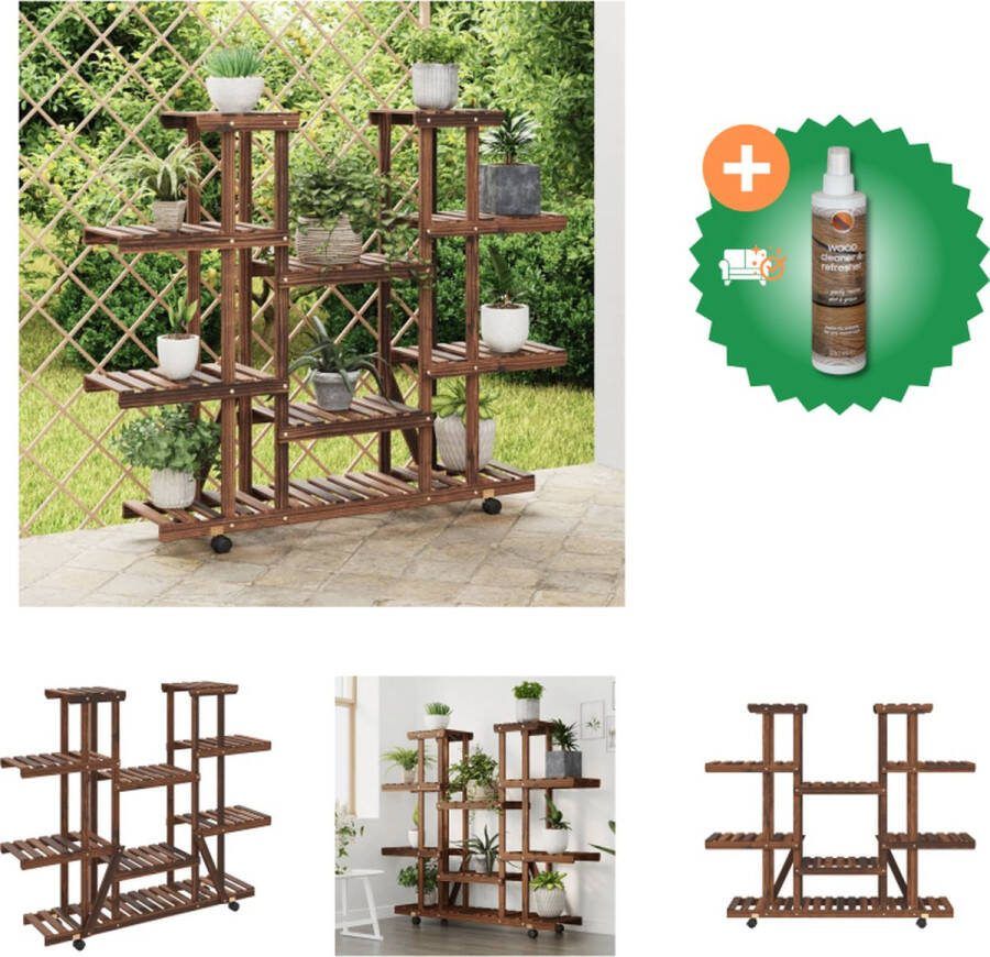 VidaXL Plantenstandaard met wielen 110x25x115 cm massief vurenhout Plantenrek Inclusief Houtreiniger en verfrisser