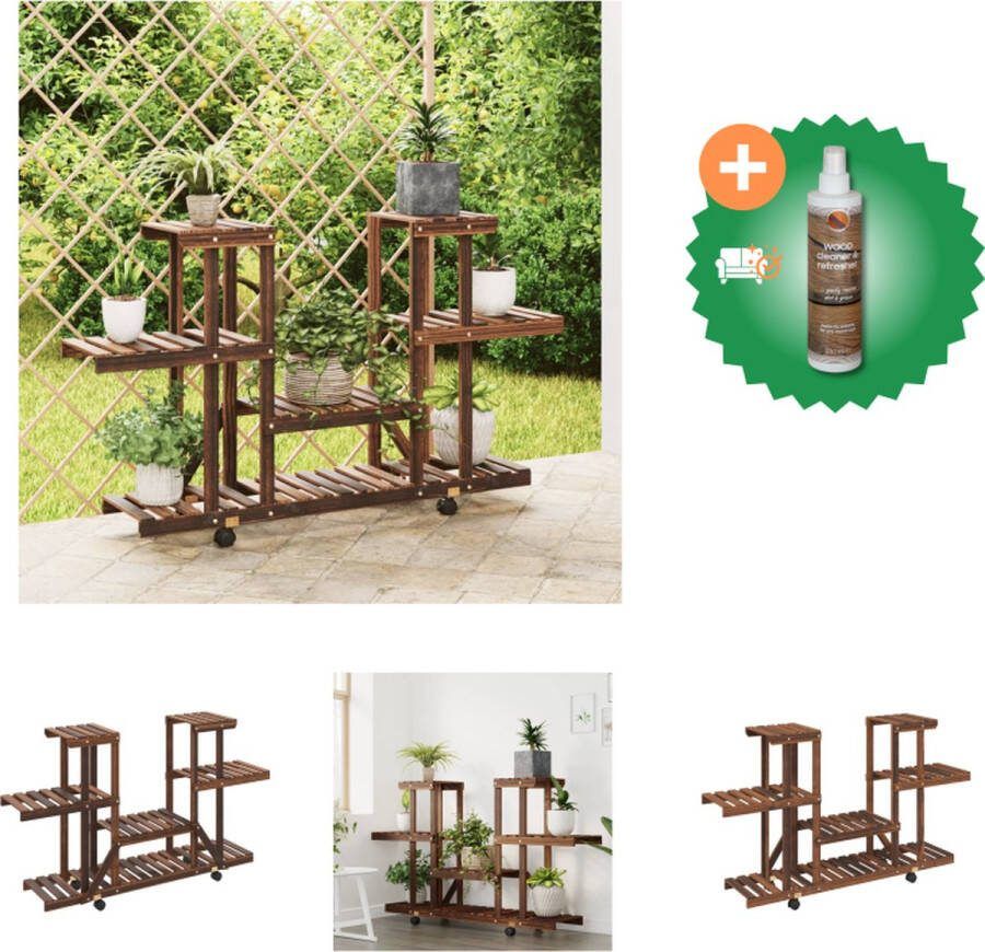 VidaXL Plantenstandaard met wielen 110x25x78 cm massief vurenhout Plantenrek Inclusief Houtreiniger en verfrisser